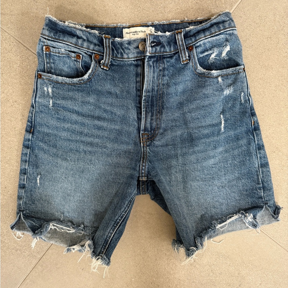 Abercrombie & Fitch Blue Distressed High Waist Denim Shorts